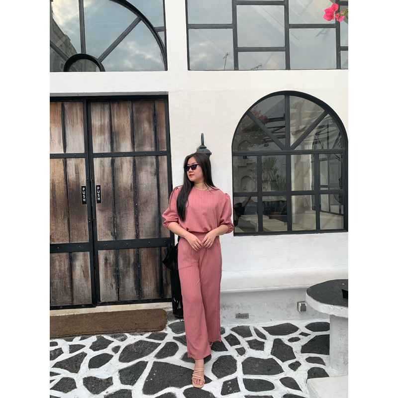 JOSHIN Sifa oneset lady sofia - set blouse lengan 7/8 celana kulot - setelan kerja/kantor