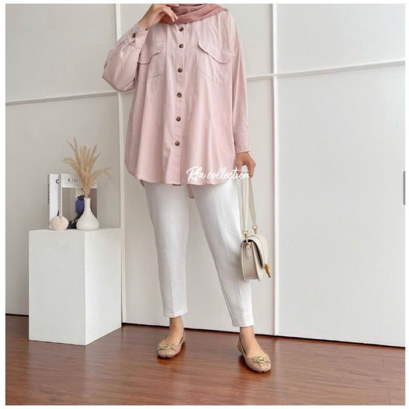 JISO ATASAN KEMEJA POLOS LINEN BATWING MODEL KOREA KEKINIAN