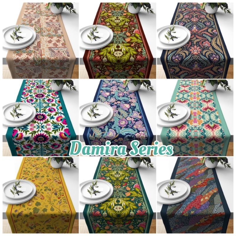 TABLE RUNNER TAPLAK MEJA MOTIF DAMIRA 140X40 230X40 180X33 CM SERIES PREMIUM PRINTING