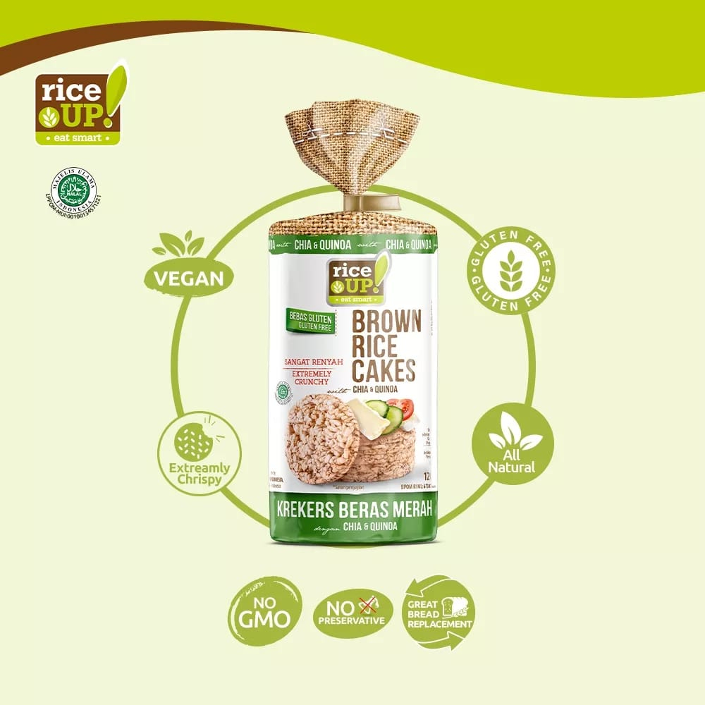 RICE UP BROWN RICE CAKES GLUTEN FREE 120GR | KREKERS KERIPIK SEHAT NON MSG