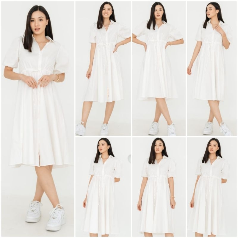 ♡ PREMIUM ♡ ORIGINAL ! VIRGINIA PLUFFY SLEEVE WAIST TIED MIDI DRESS ( BUSUI FRIENDLY )