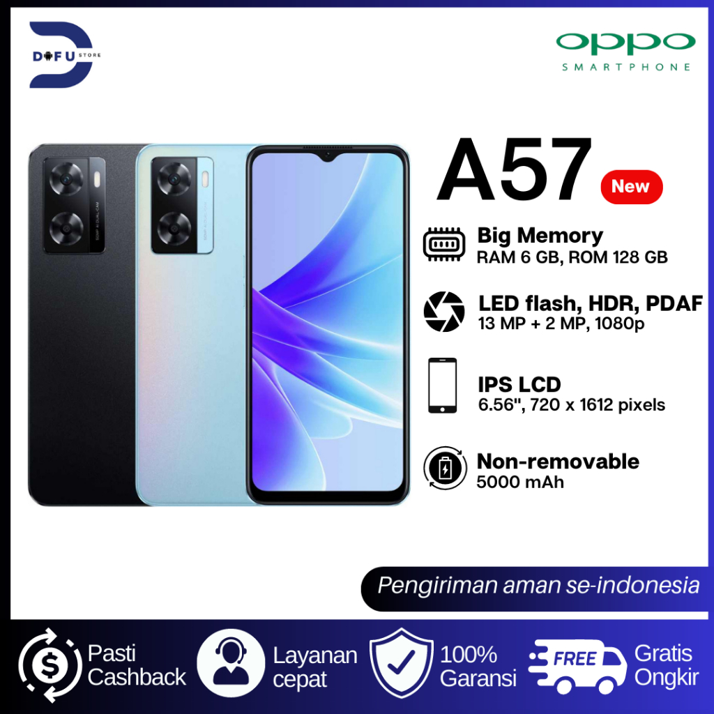 OPPO A57 2022 6/128GB [5000 mAH, VOOC, Garansi 1 year]