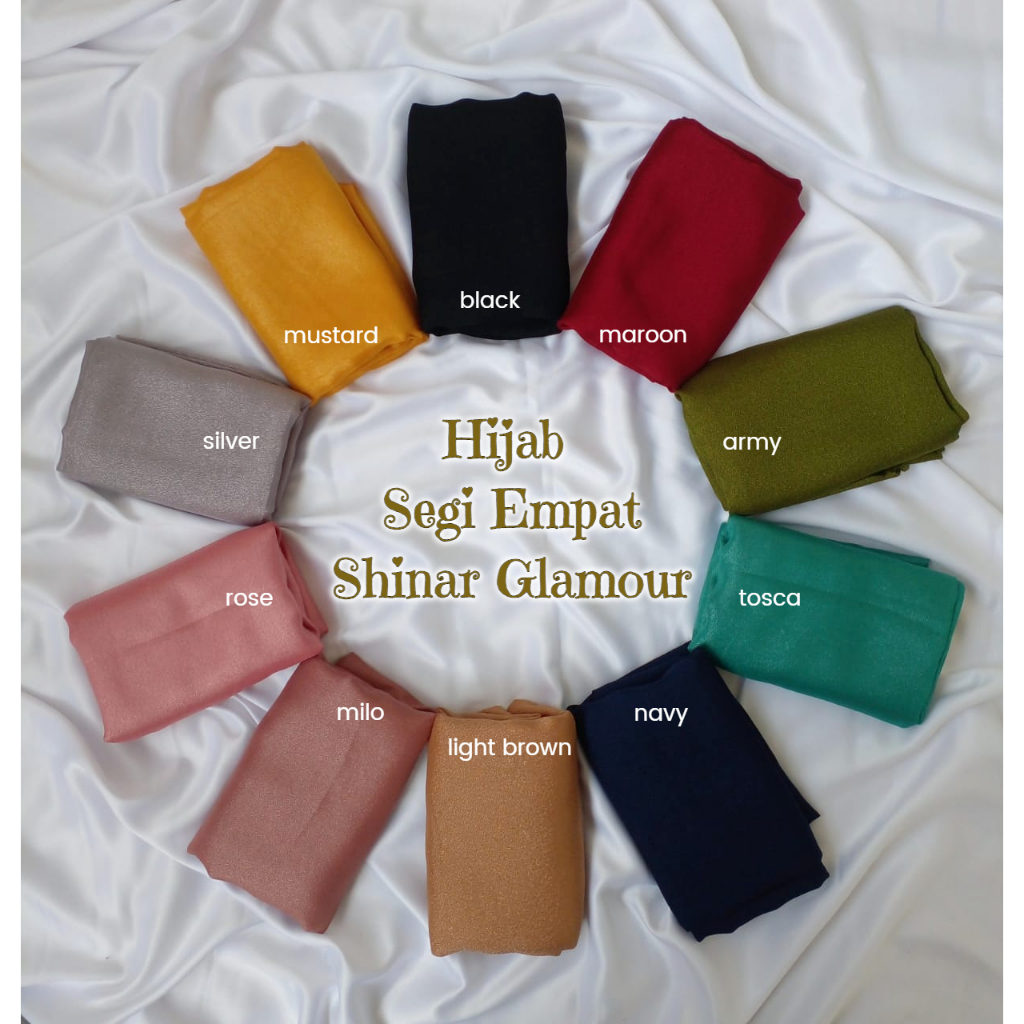 Jilbab Segi Empat Shinar Glamour LC Lasercut Hitam Navy Pink Rose Mustard Tosca Silver Maroon Army C