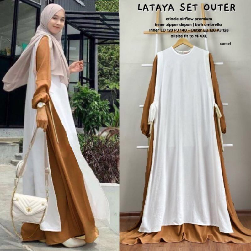 Bajurancak Baju Set Wanita Muslim Terbagus 2023 Lataya Set Inner Dan Outer Gamis Muslim Modern Matt Crinkle Airflow Fashion Set Muslim Terbaru Model Umbrella Gamis Gaun Panjang