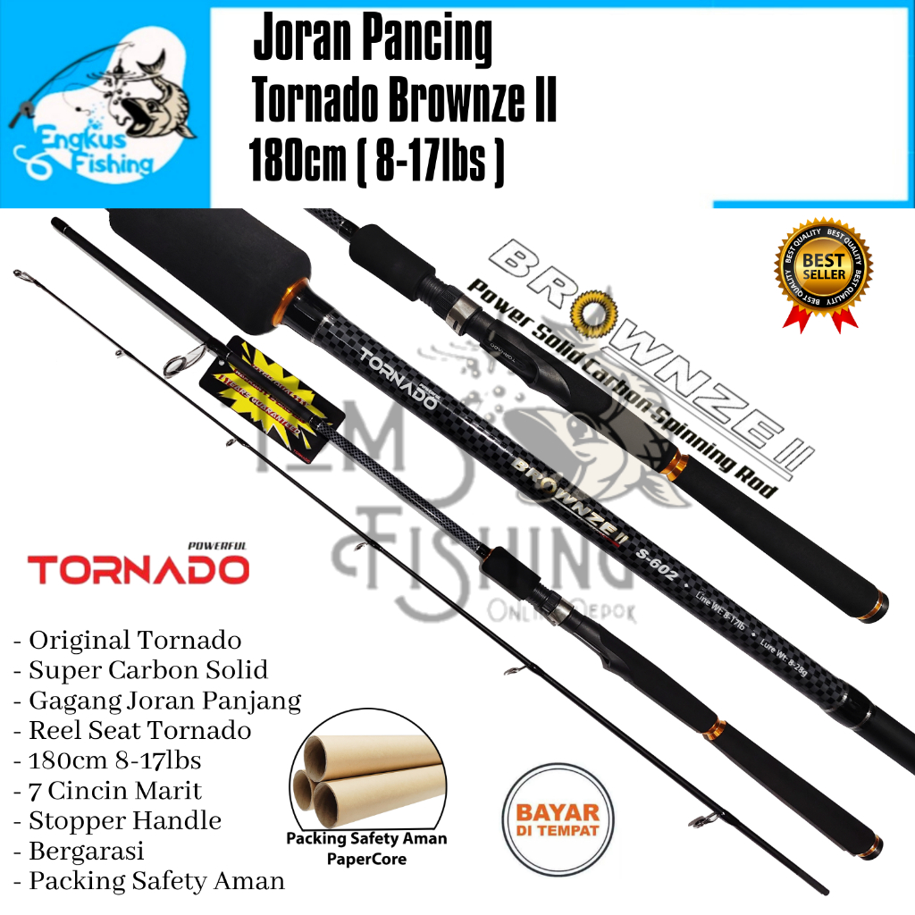 Joran Pancing Tornado Brownze II 180cm ( 8-17lbs ) Garansi Carbon Solid - Engkus Fishing