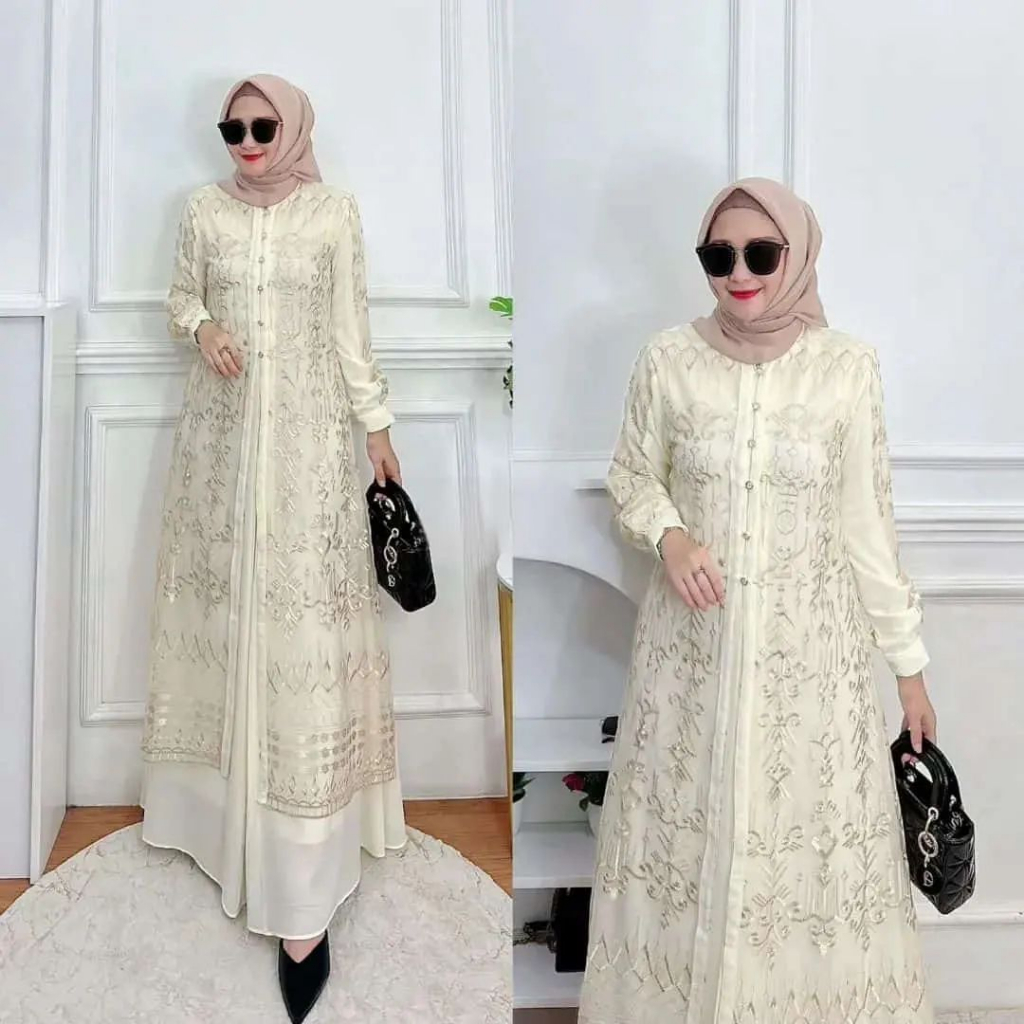 Bajurancak Baju Dress Wanita Remaja Muslim 2023 Ukuran Jumbo Premium Matt Ceruty Babydoll Full Furing Aplikasi Brukat Sabrina Dress Pakaian Wanita Muslimah Mewah Elegant