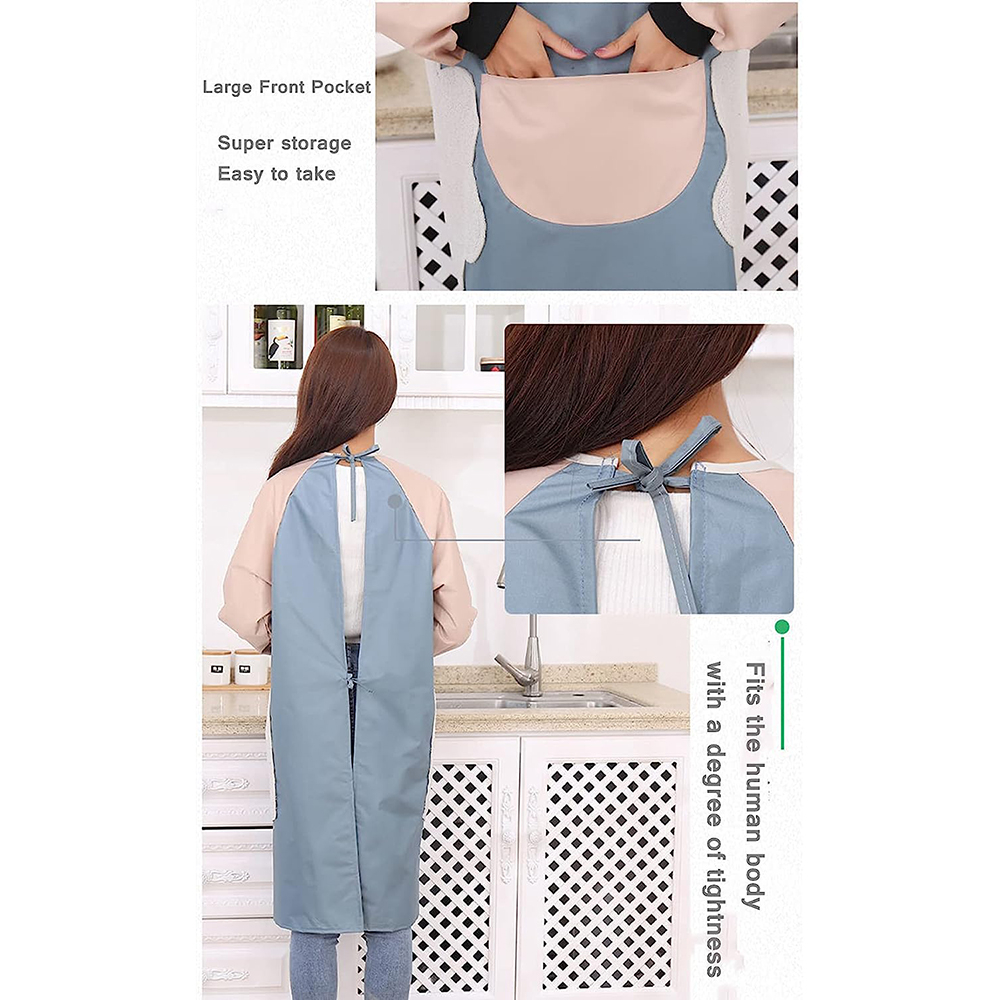 Celemek Dapur Lengan Panjang Waterproof Apron with Hand Wipe - SI01 - Blue