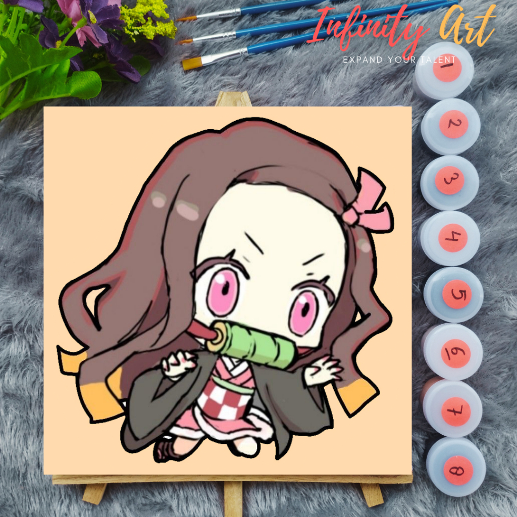 

Paint by Number Anime Demon Slayer Kimetsu no Yaiba Nezuko Tanjiro Inosuke Zenitsu Kanao - DIY Kit Melukis Kanvas 20x20 cm Lengkap Frame - Siap Lukis / Canvas Painting Kit