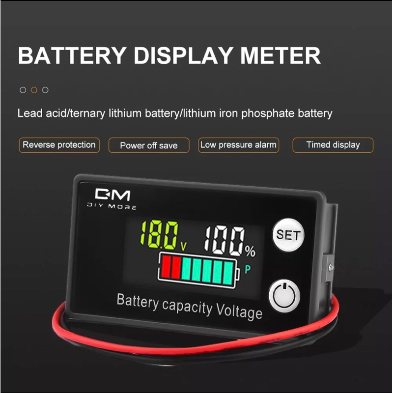 Monitor Kapasitas Baterai 8sampai100v Battery Meter 12v 24v 48v Pengukur Indikator Tegangan Persenan Daya Baterai
