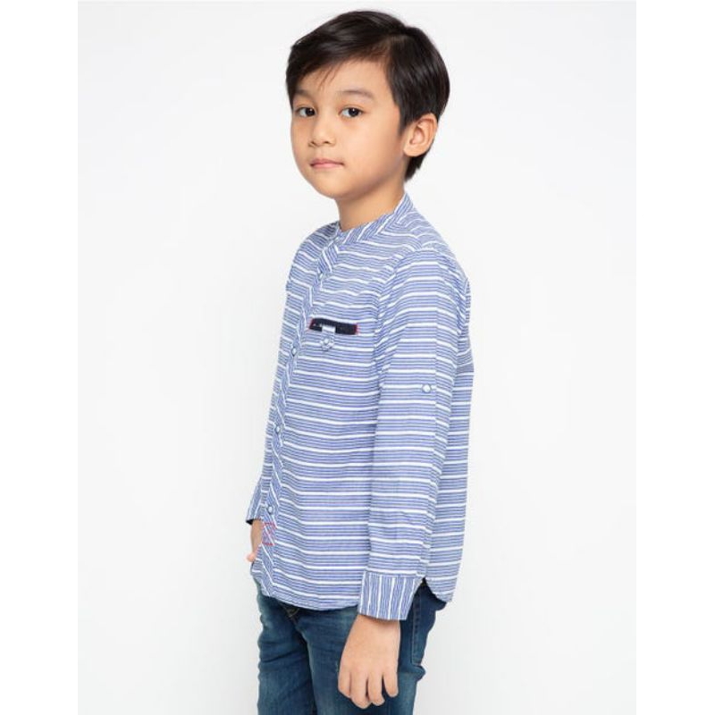 Osella Baju Anak Laki - Laki Kemeja Lengan Panjang Stripe Navy