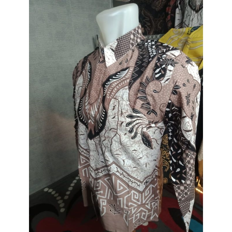 Kemeja Batik Pria Lengan Panjang Slimfit Bahan Katun Halus Hem Baju Cowok Kasual Modern Lapis Furing