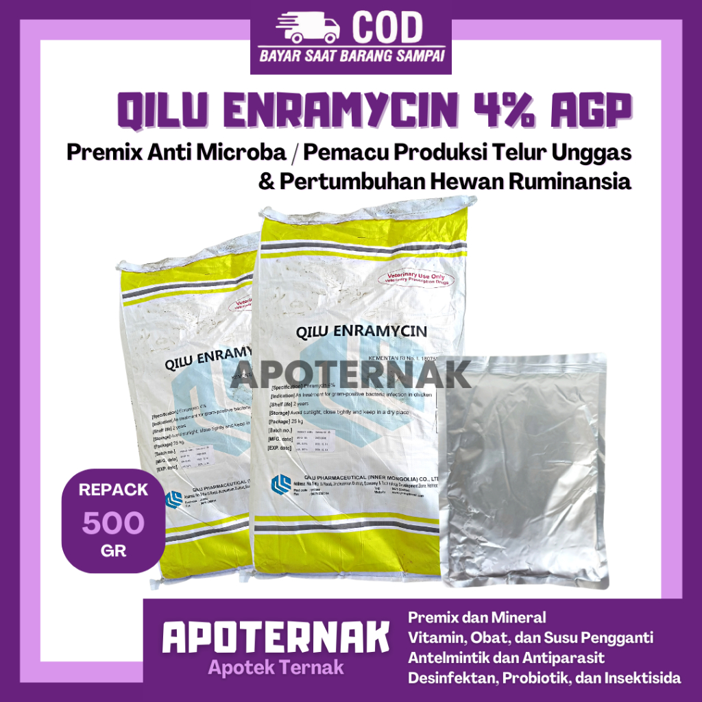 QILU ENRAMYCIN 4% (AGP) 500 gram | Premix Anti Microba Feed Additive Pemacu Produksi Telur