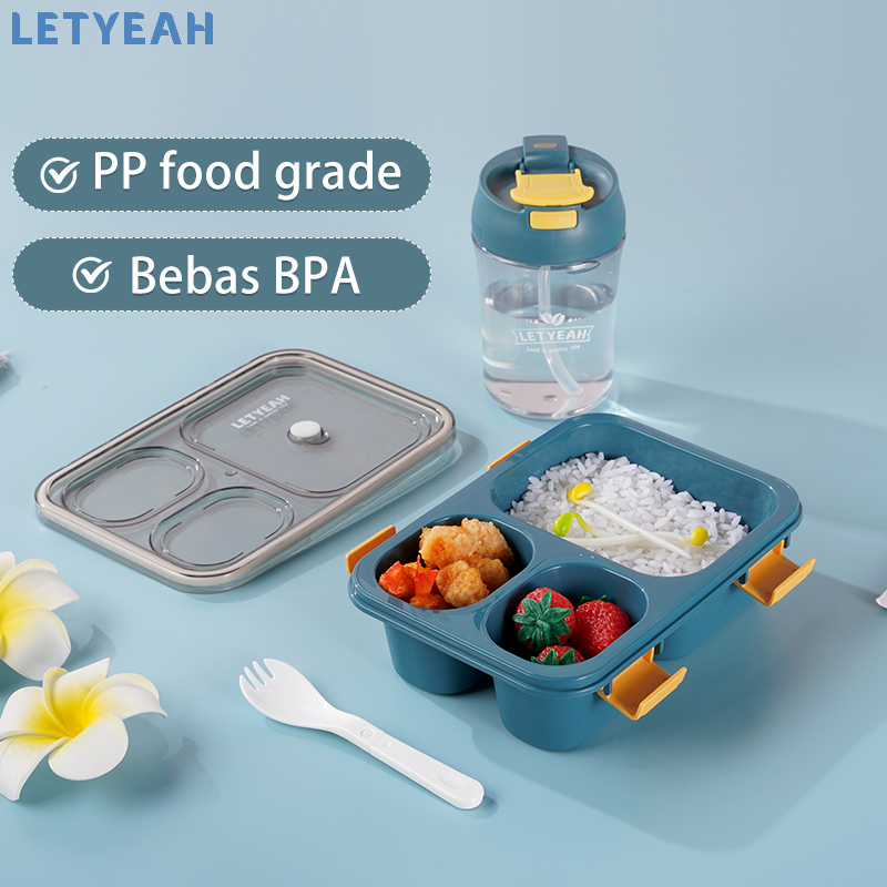 letyeah 850ml Kotak makan set lunch box dengan Botol minum 460ml dan tas bekal