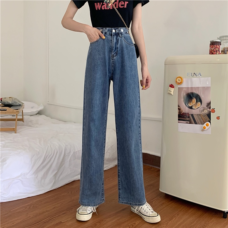 Celana panjang wanita baru  celana highwaist wanita high-waist straight-leg wide-leg jeans