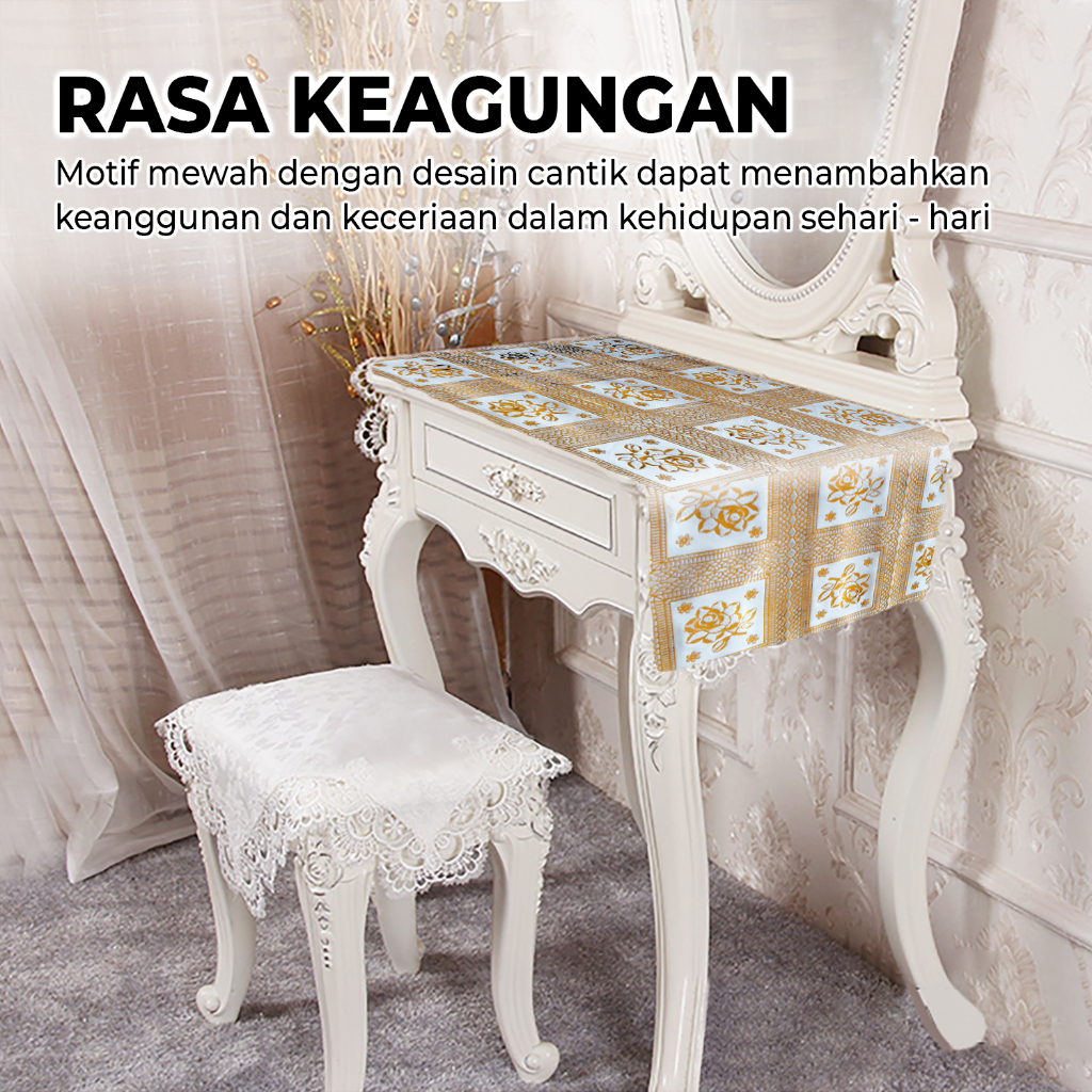 Taplak Meja Meteran Premium Gold High Quality Elegan PVC Tebal Dekorasi Rumah Ruang Tamu Ruang Makan Import - D21 - 88Blanketstore