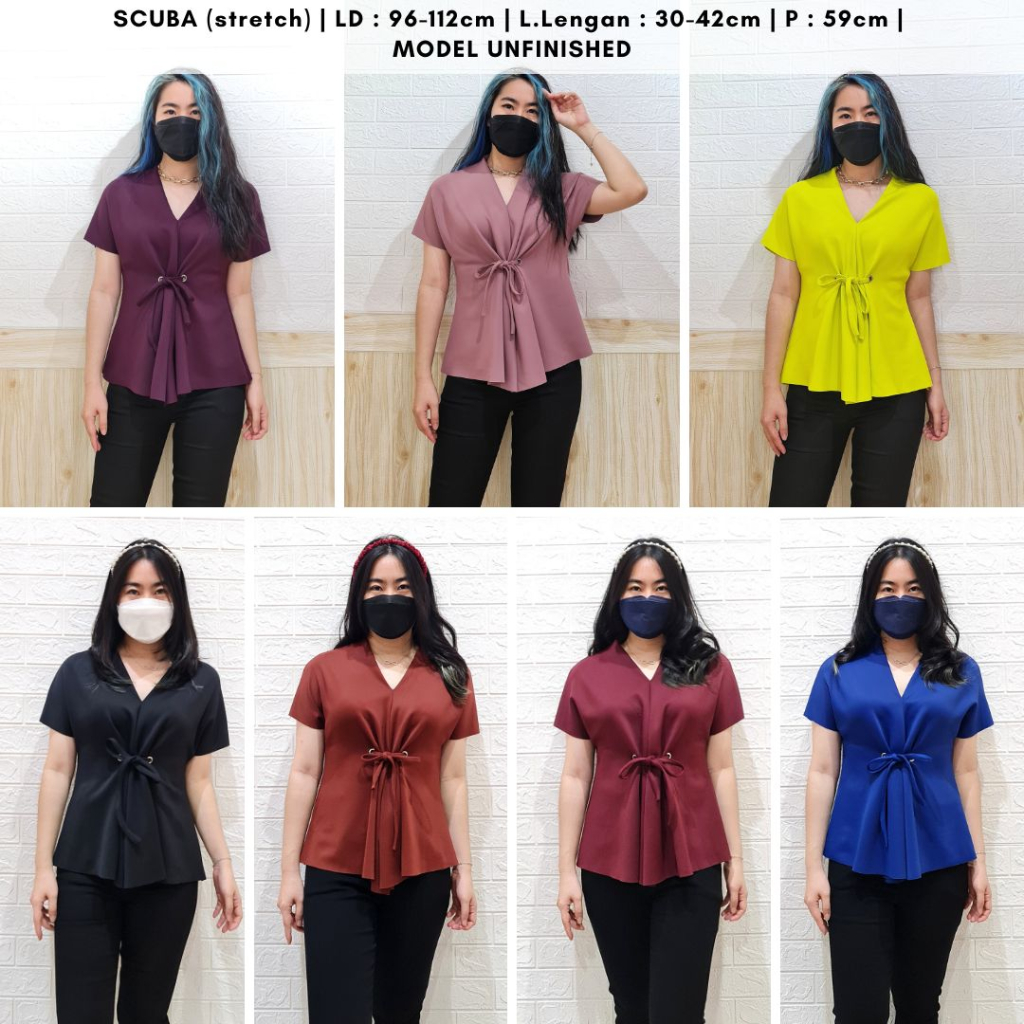 3078 breeze mini top scuba blouse kerja