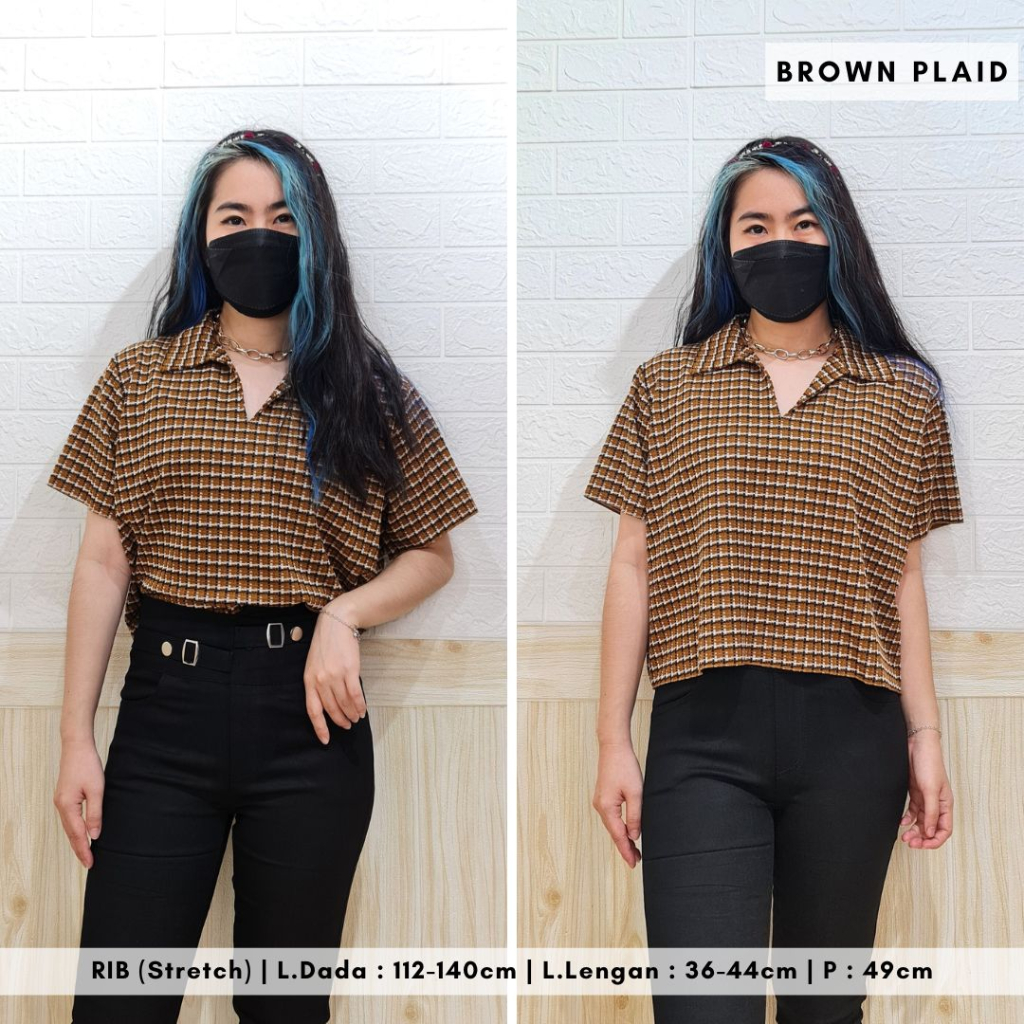 4832 starshire plaid collar vee rib top