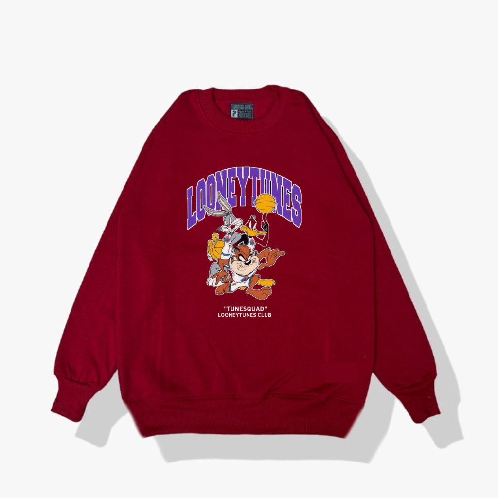 Sweatshirt Pria Sablon Motif Loonelytunes Maroon distro Anime | sweater murah distro sweater crewneck basic Unisex sablon digital