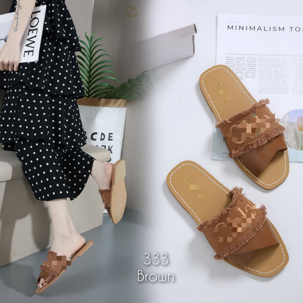 Sandal wanita flat slop kanvas import