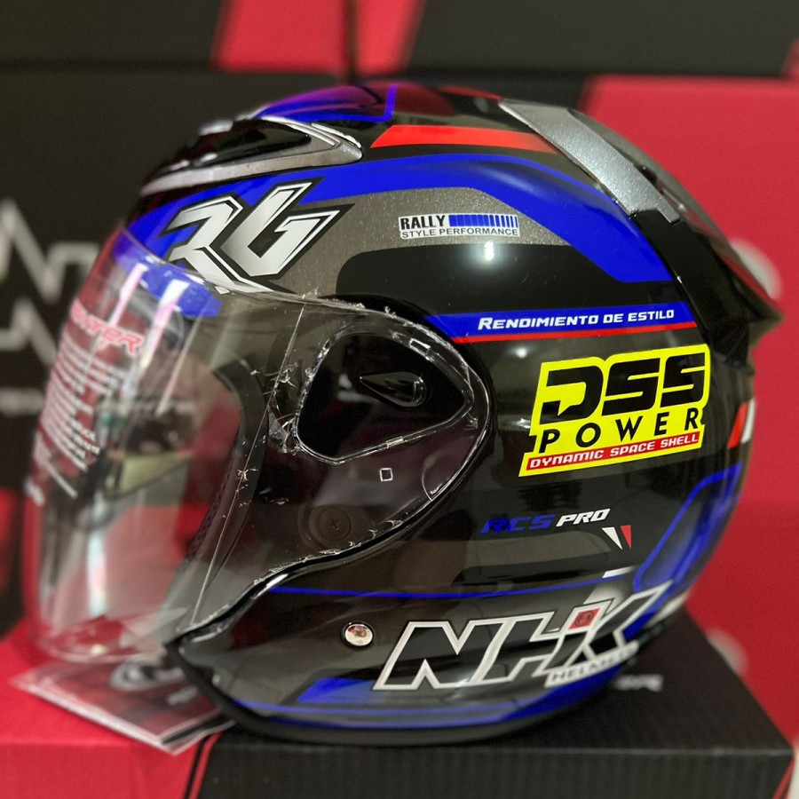 Helm NHK R6 Rally 3 Black Blue Glossy Half Face Single Visor