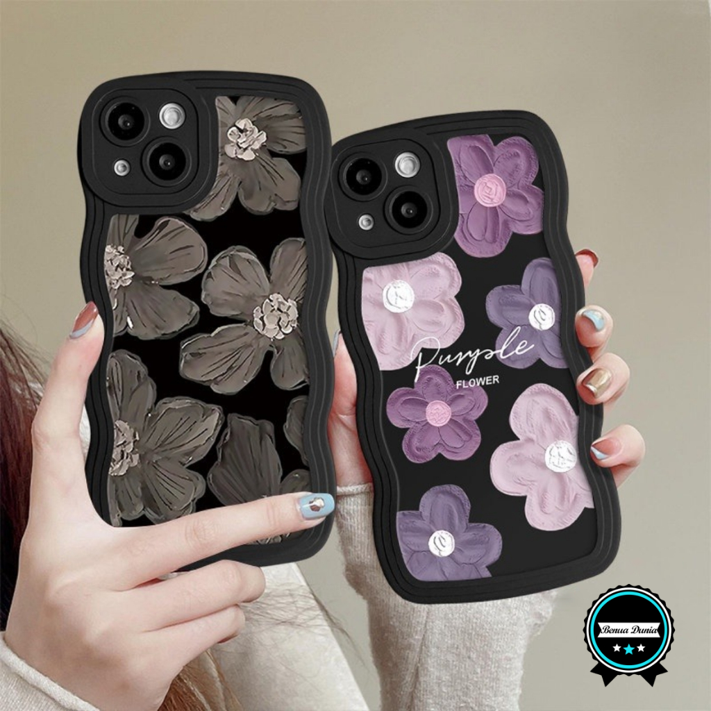 SS833 SOFTCASE WAVY WAVE SILIKON SOFT CASE CASING MODEL GELOMBANG PURPLE FLOWER OIL PAINTING FOR XIA