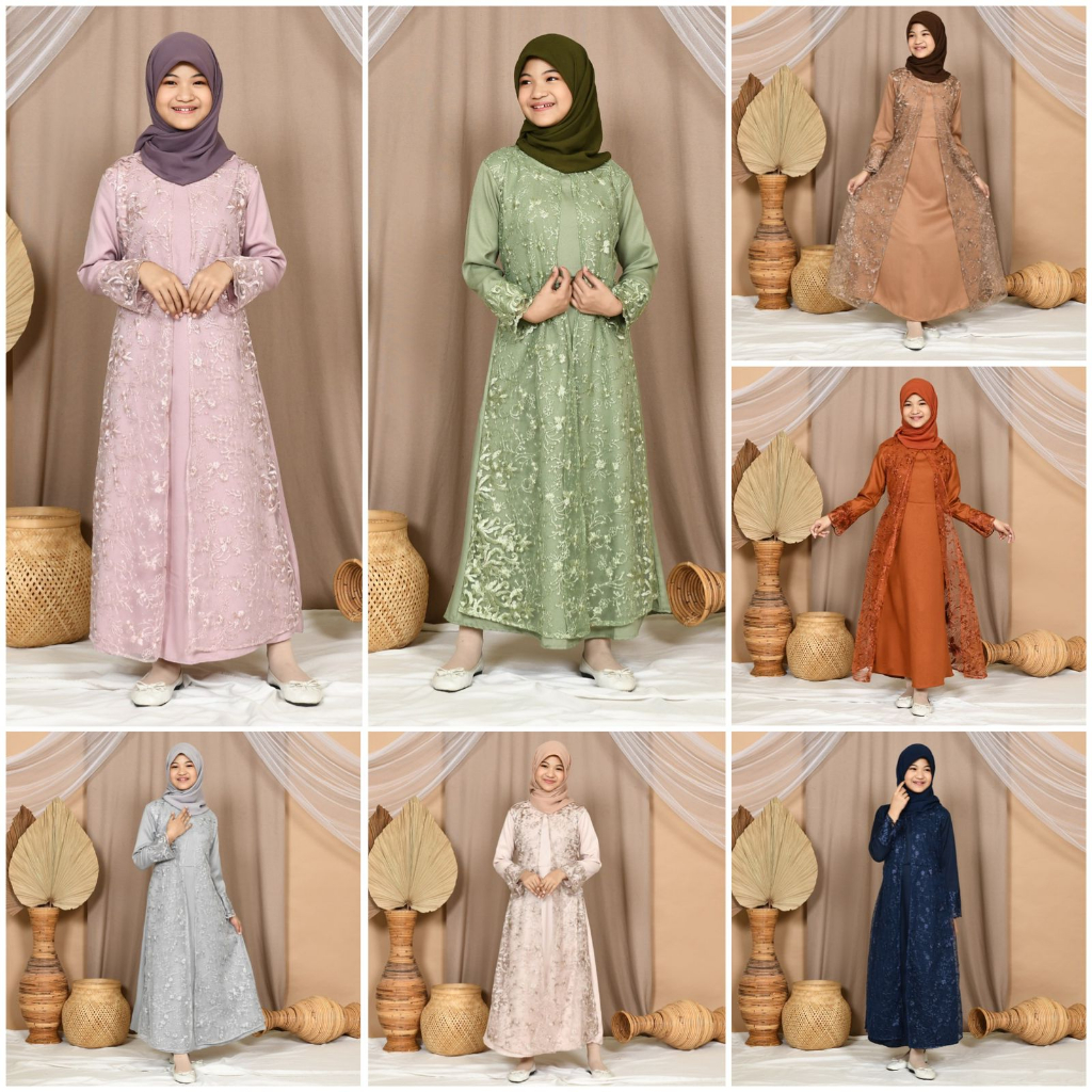 GAMIS HANI ANAK MAXI TANGGUNG 9-14th DRESS MUSLIM REMAJA BRUKAT TILE BORDIR LEBARAN IDUL FITRI