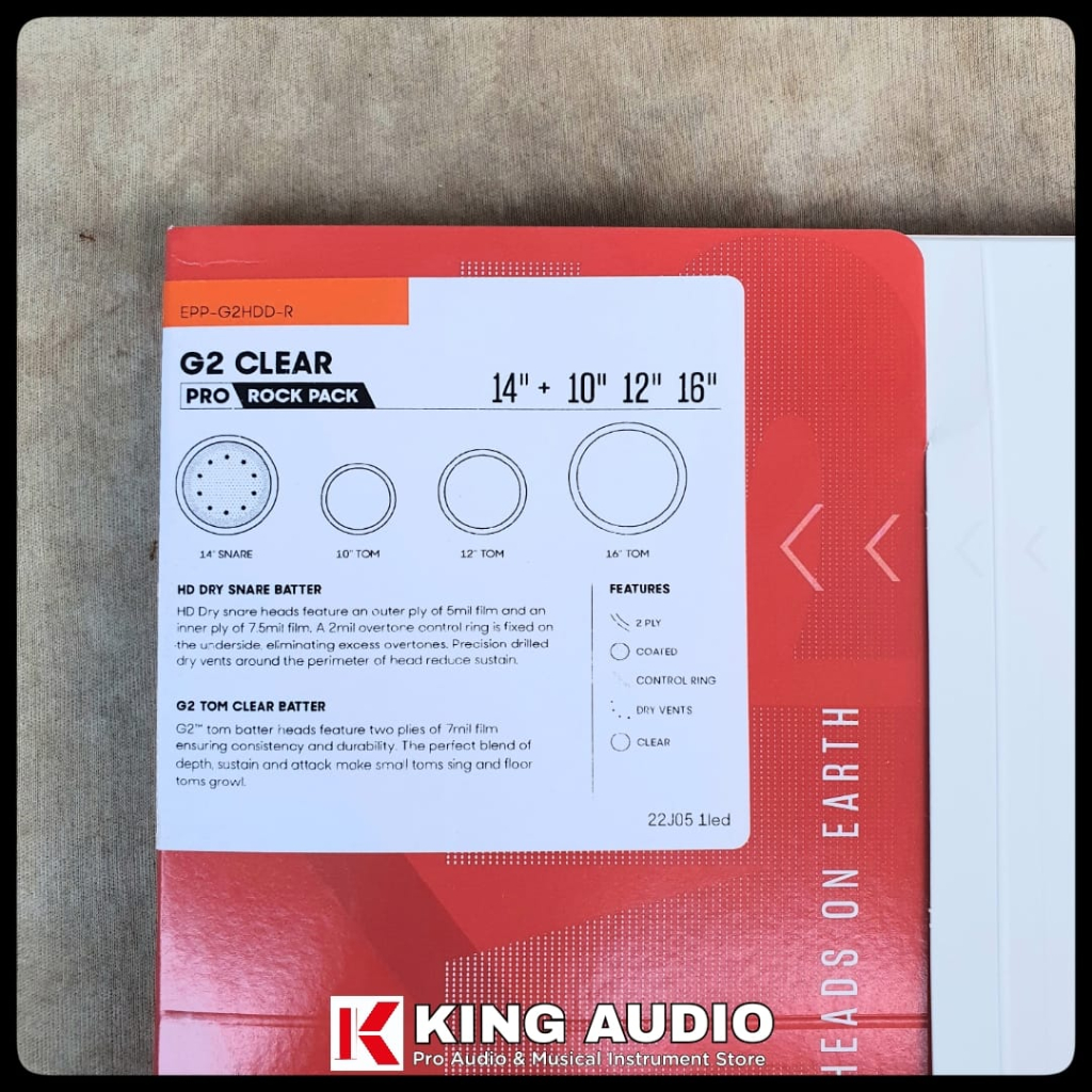 Head Drum Evans Set EPP-G2HDD-R Pro Rock Pack G2 Clear