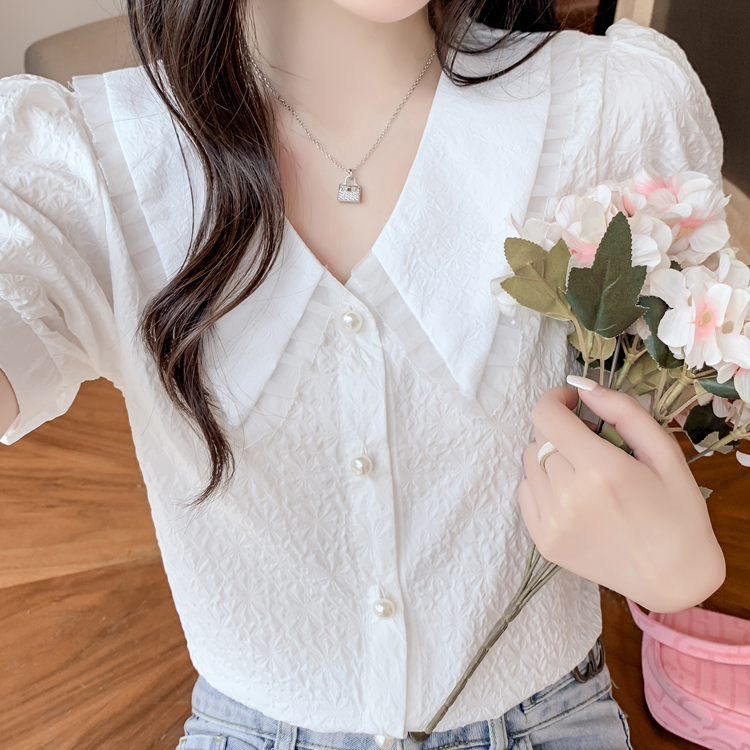 MOOGU ♡ Kemeja korea warna solid blouse tipis wanita atasan