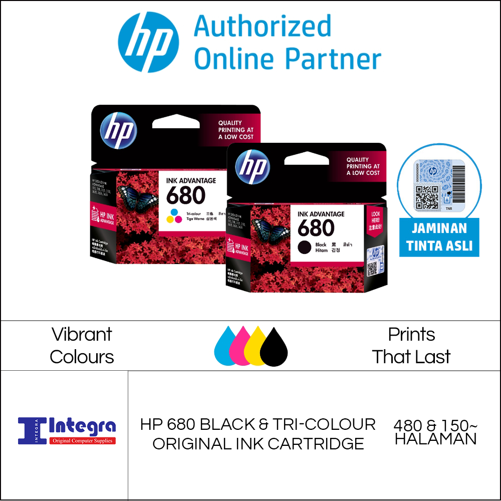 Tinta HP 1 Set 680 (Black &amp; Colour) Original Cartridge DeskJet 2135 2677 5276