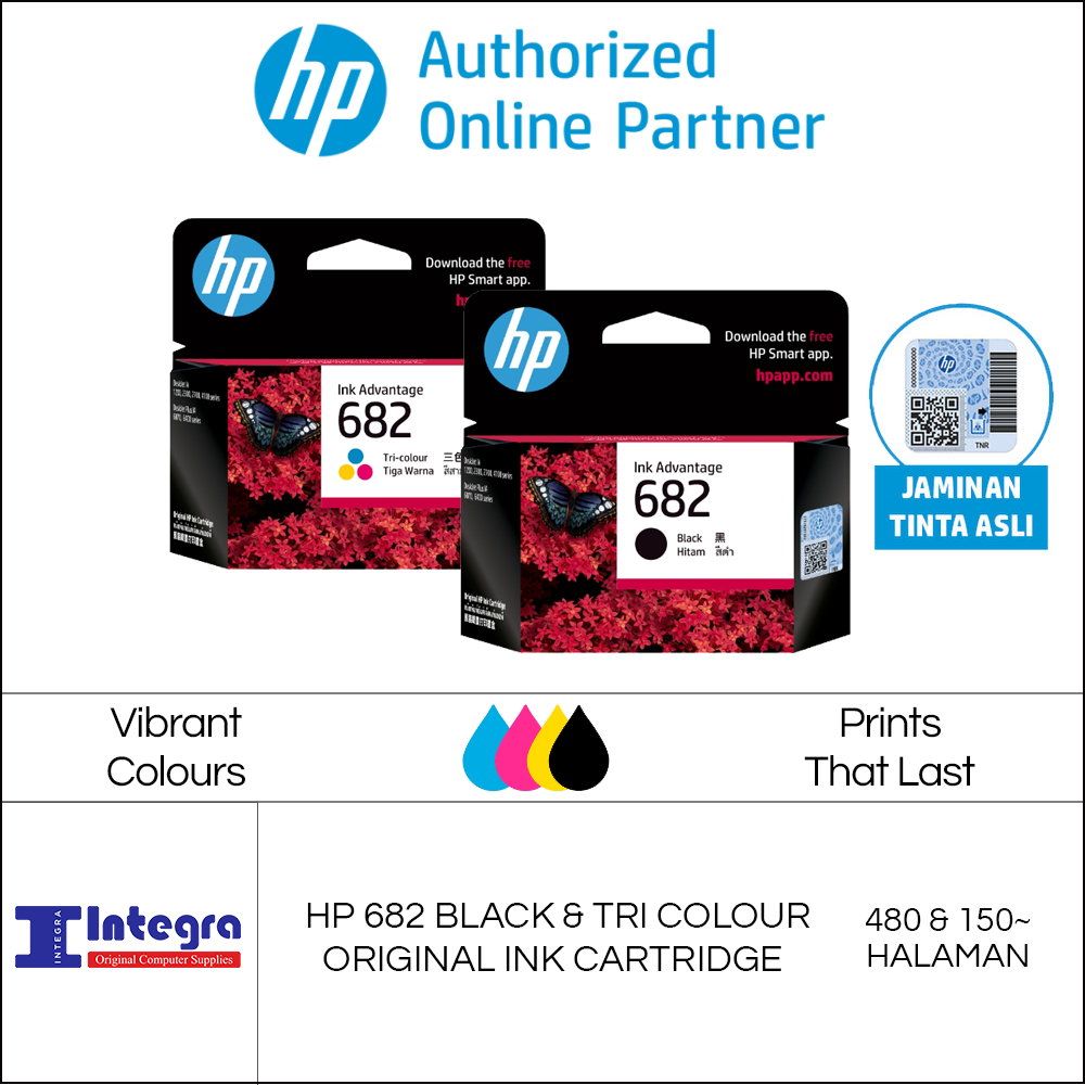 Tinta HP 682 (Black + Colour) Original Cartridge 1 Set Tinta Printer HP 1216 2335 2336 2337 2775