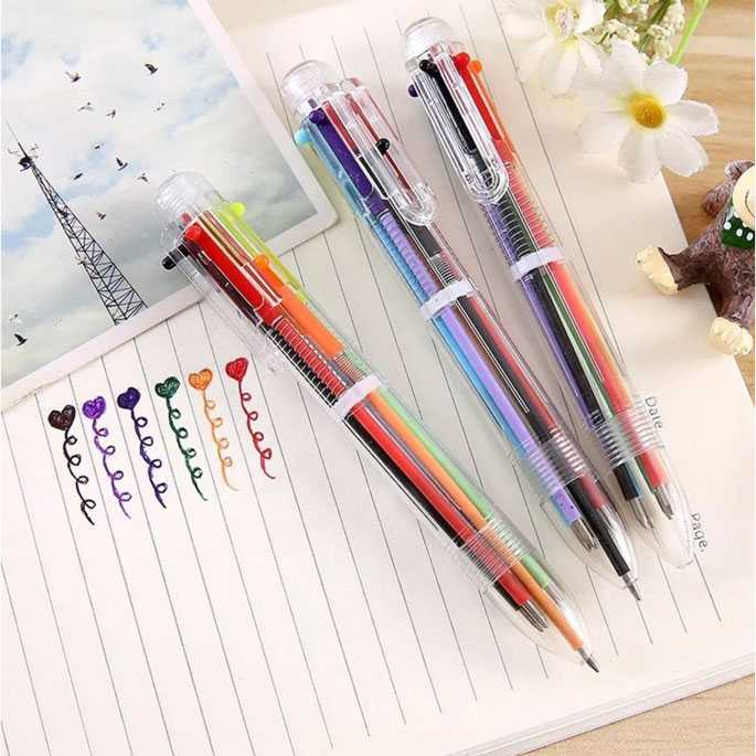 Pulpen 6 in 1 Pena Bolpoin Warna-Warni Multi Colored Pen