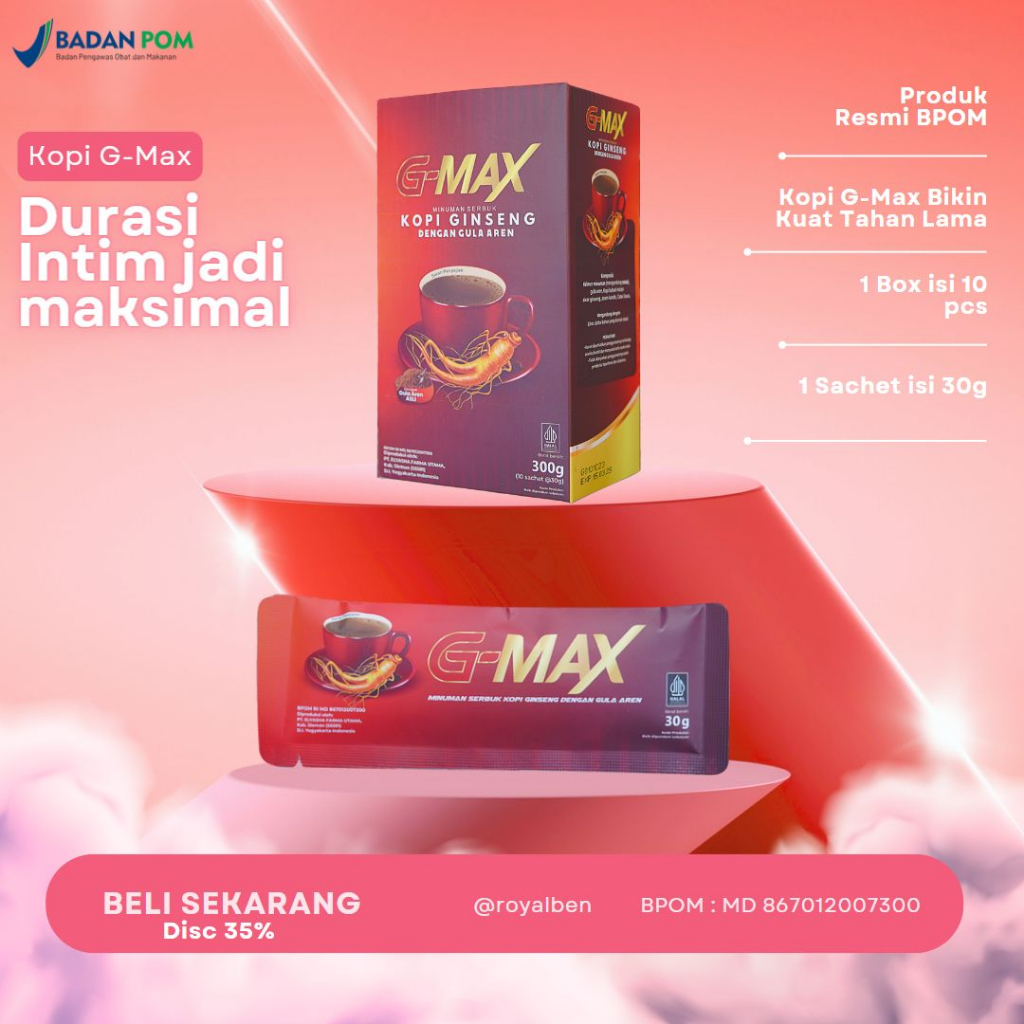 

Kopi G max Penambah Stamina Pria Dewasa original Tahan Lama tanpa efek samping Aman Sudah BPOM GMAX Coffe 1 BOX 10 SACHET