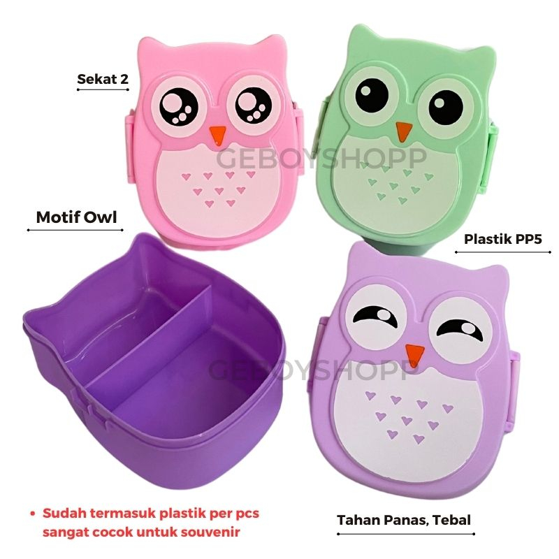 Lunchbox / Kotak Makan / Kotak Bekal Plastik Sekat 2 Fukuro Owl