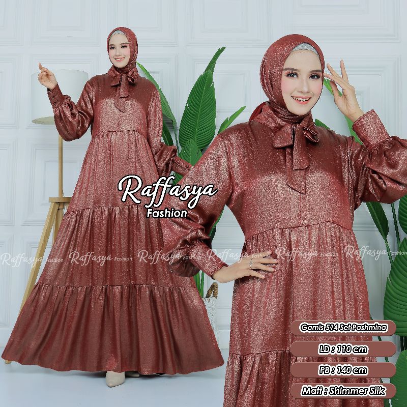 GAMIS ABAYA SHIMMER MEWAH PESTA KONDANGAN SET PASHMINA BUSUI 514