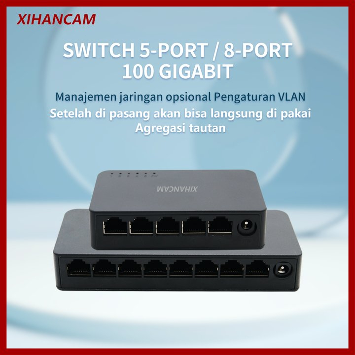 XIHANCAM Network Switch Hub 5 Port 8 Port Mini Desktop Switch Ethernet 10/100Mbps Smart Switcher RJ45 Hub Internet Injector