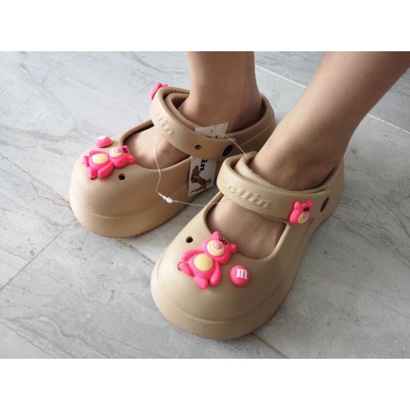 15 ONLINE SHOP Sepatu Sendal Mary Jane Jelly Sandal Jalan Wanita Jibbitz PINK BEAR 7818