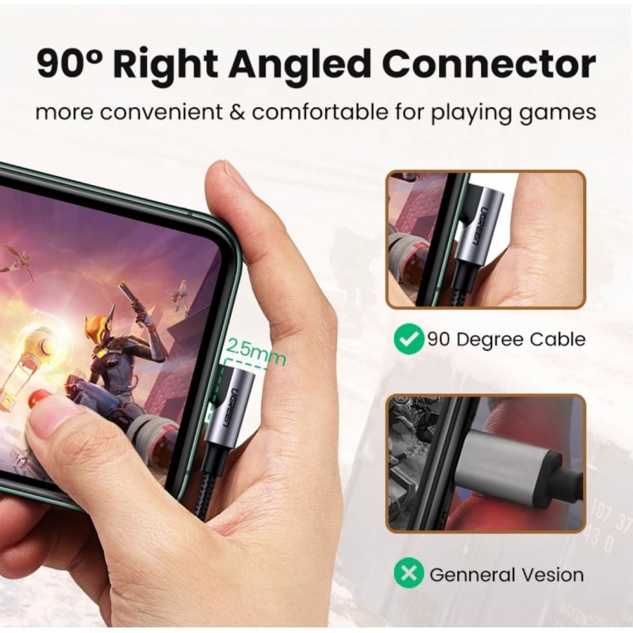 UGREEN ORIGINAL Kabel Data Gaming Type C to Lightning TPE 20W 36W 3A Elbow PD Power Delivery Fast Charging MFI Made For Iphone 11 12 13 14 Pro Max 20 36 Watt Charger Casan Ori Game