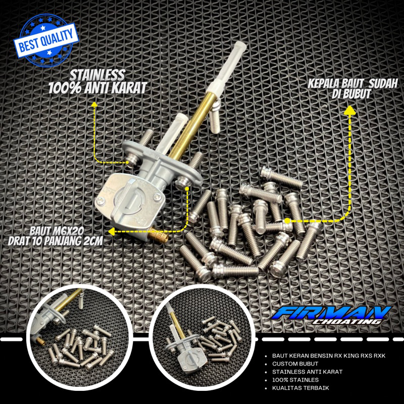 BAUT CUSTOM PROBOLT KERAN BENSIN M6x20 RX KING RXS YT115 STAINLESS ANTI KARAT (Sepaket / 2 Biji)