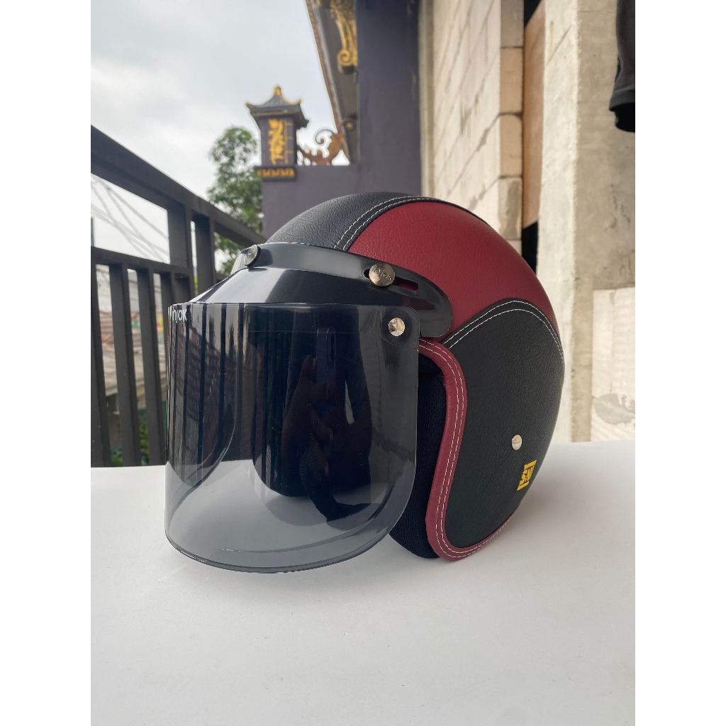 Helm Bogo Retro full kulit + kaca helm SNI