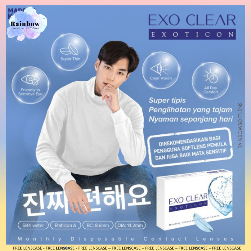 SOFTLENS EXO CLEAR MINUS (-0.50 SD -10.00) FREE LENSCASE BY X2 EXOTICON DIA 14.2MM /  SOFTLENS BENING / Softlen Soflen Soflens