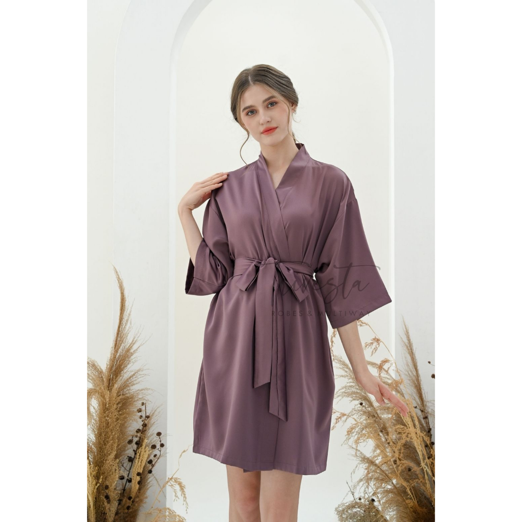 Trivesta Robes - Basic Robe Periwinkle - Kimono Robe Bridesmaid Satin + Free Bordir (Tulisan Bebas Bisa Nama)