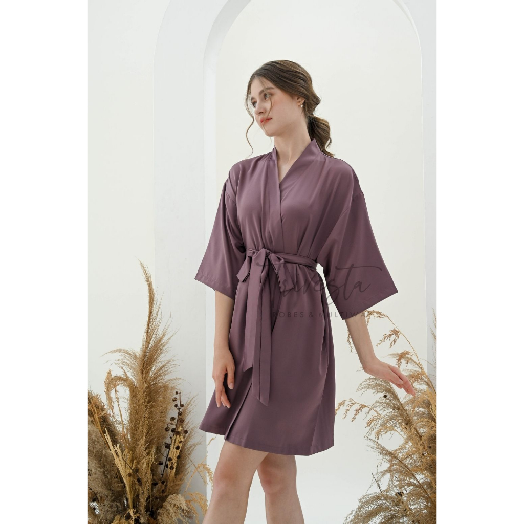 Trivesta Robes - Basic Robe Periwinkle - Kimono Robe Bridesmaid Satin + Free Bordir (Tulisan Bebas Bisa Nama)