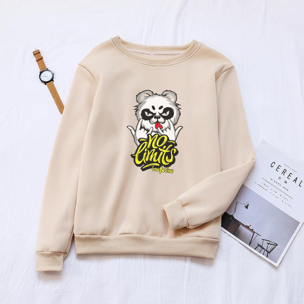 SWEATER TERLARIS Crewneck Basic Sablon PANDA GREY Pria Wanita Switer Distro (BAYAR DI TEMPAT)