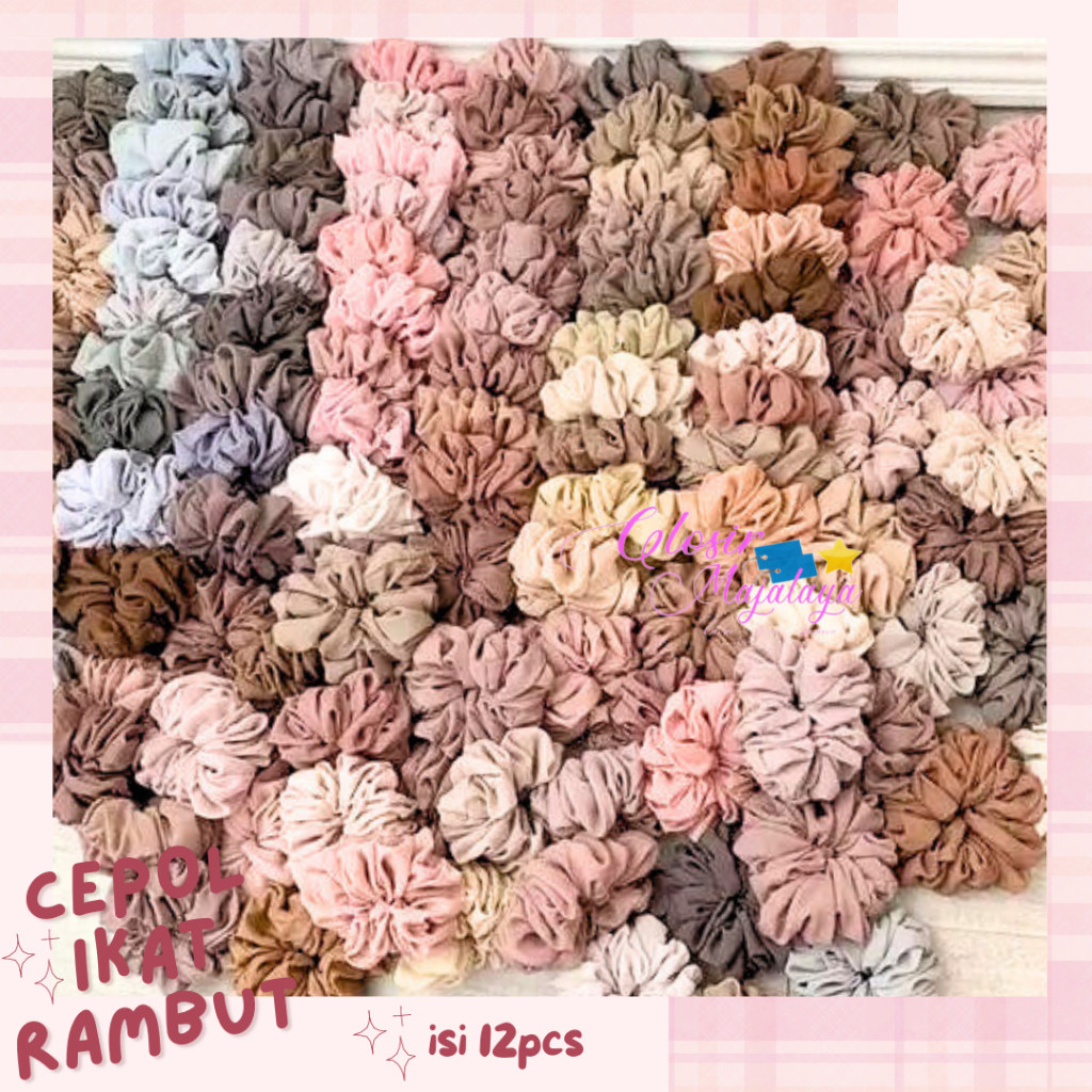 Grosir LUSINAN Ikat Rambut Scrunchie Cepol Hijab Scrunchie Ikat Rambut