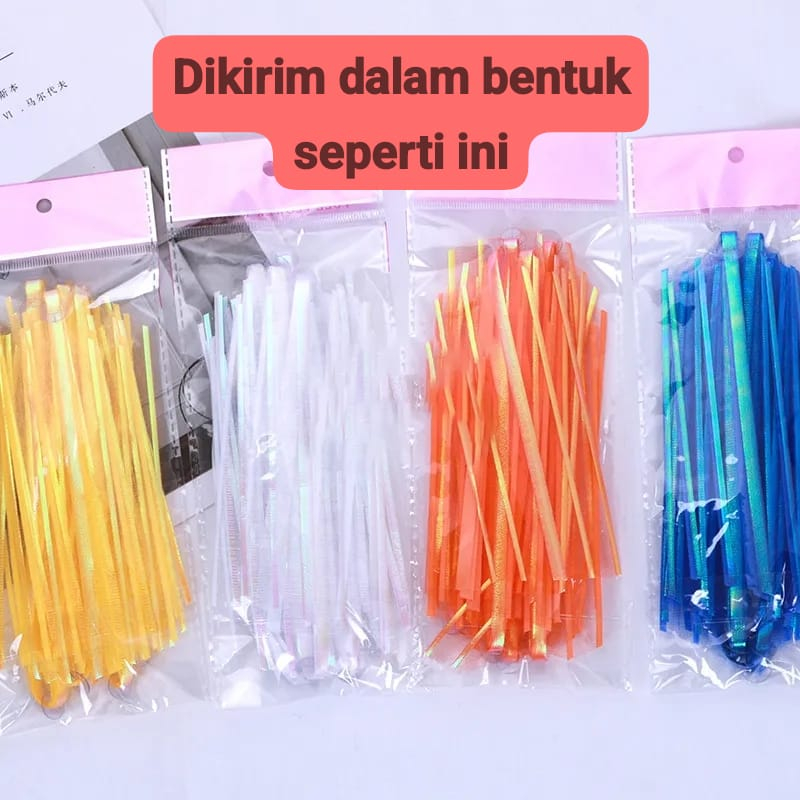 Pita Tarik Organdi 50 mm / 5 cm - 5 Garis Pita Serut Kado Hiasan Parsel Pull Ribbon Bentuk BULAT