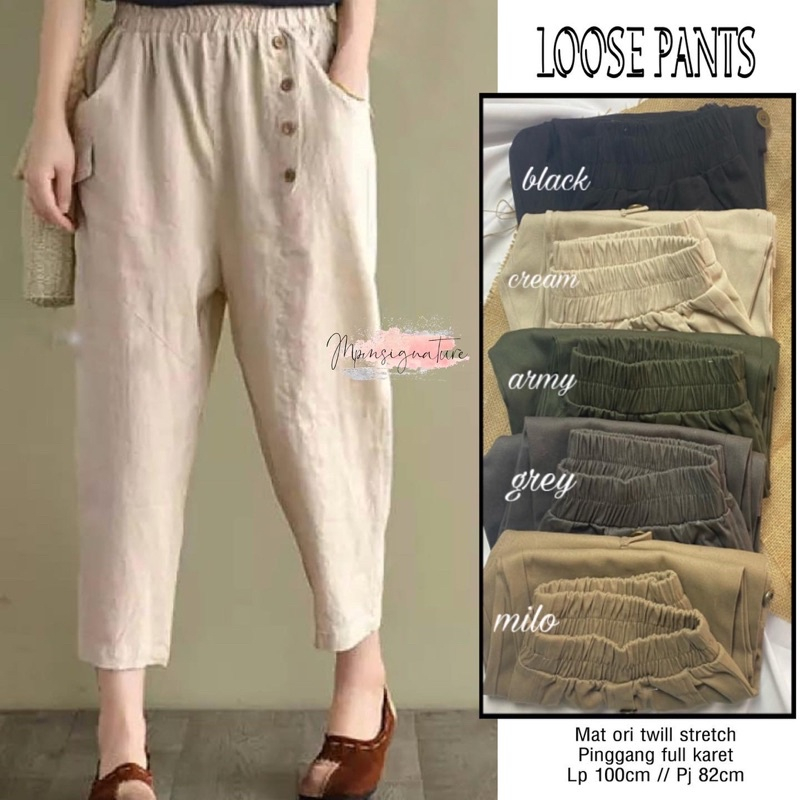 FS - Buggy Pants Celana Boyfriend Wanita Bahan Linen Rami Korean Style