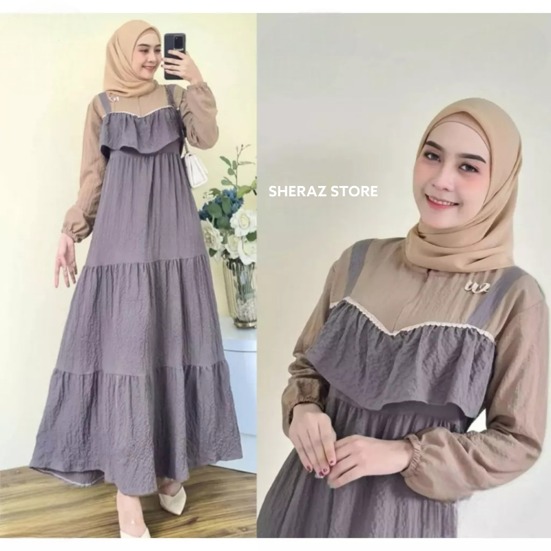 Gamis Wanita Jumbo Ld 120 130 140 MARISA MAXI S M L XL XXL XXXL 5L Gamis Crinkle Airflow Terbaru 2023