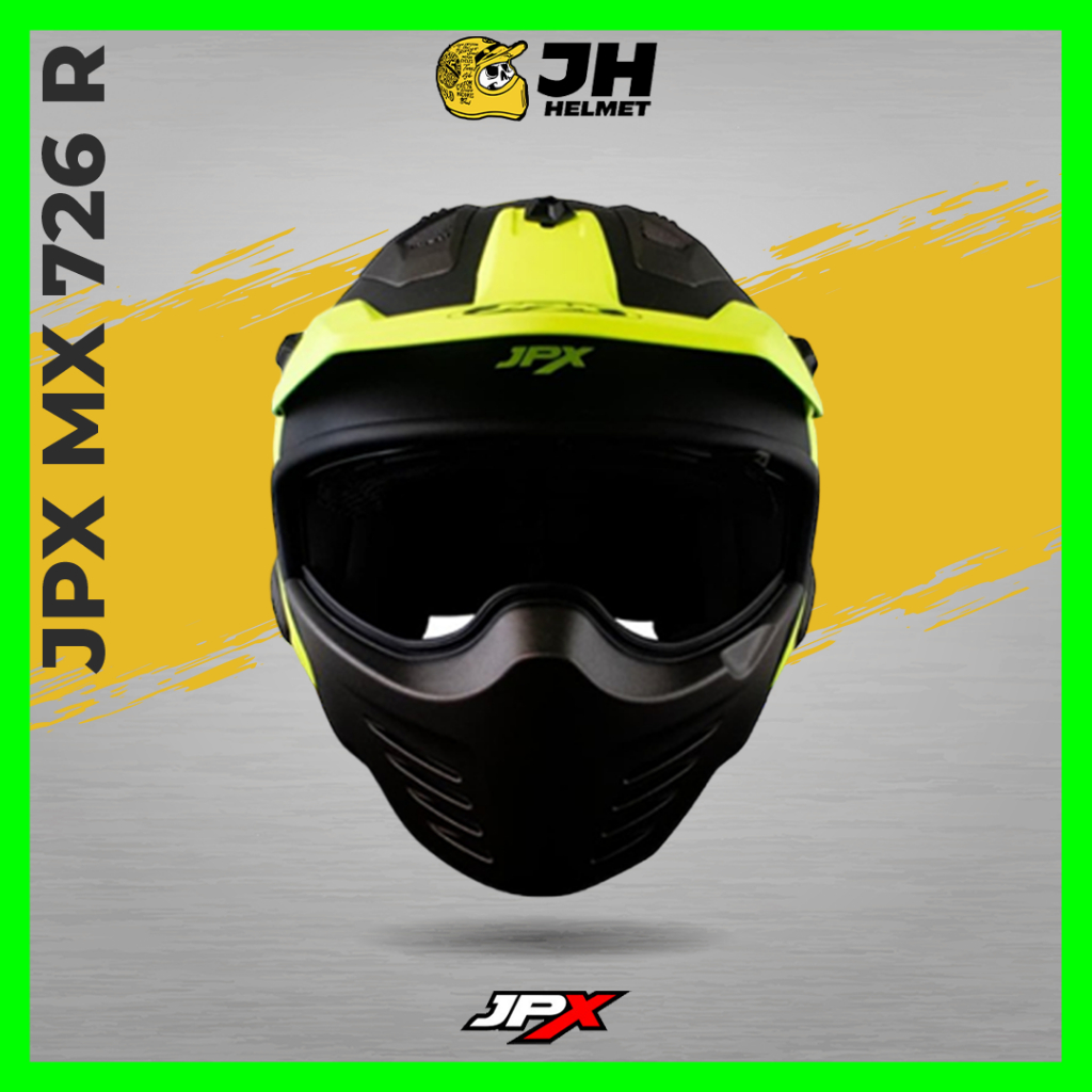 Helm JPX MX 726R Black Fluo Yellow Glossy | Helm Full Face | JUAL HELM