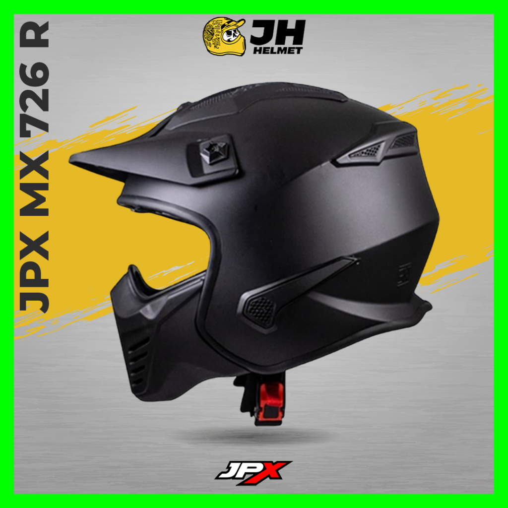 Helm JPX Full Face MX-726R Fluorescent Black Doff - Black ( Retro )