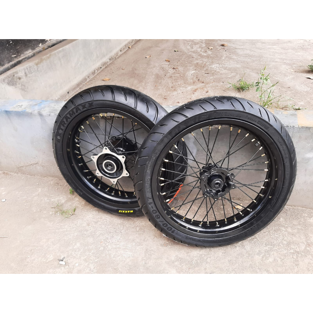WHEELSET SUPERMOTO CRF 300/350 RING 17 BAN MAXXIS BARU UKUR 100/80 DAN 120/70